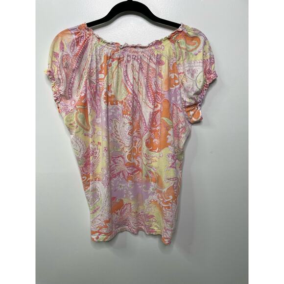 Lauren Ralph Lauren Peasant Floral Cap Sleeve Paisley Blouse Top Cottage Boho XL - Picture 6 of 8